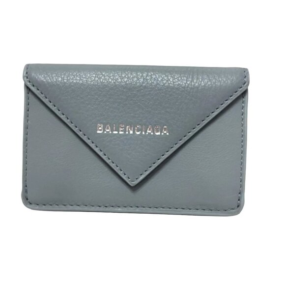 BALENCIAGA Papier Mini Wallet Light Blue Leather - Trifold Wallet 189-072425 - Picture 1 of 5